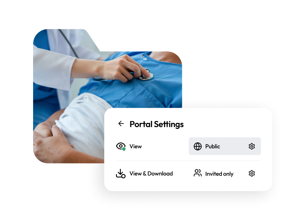 Screenshot of portal settings in PhotoShelter, showing customizable access controls for secure and compliant sharing of healthcare marketing assets.