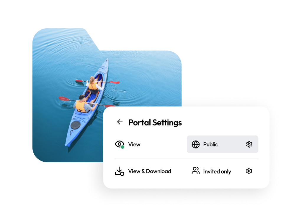 Portal settings in PhotoShelter’s DAM, allowing custom configuration of access settings for secure sharing of travel marketing assets.