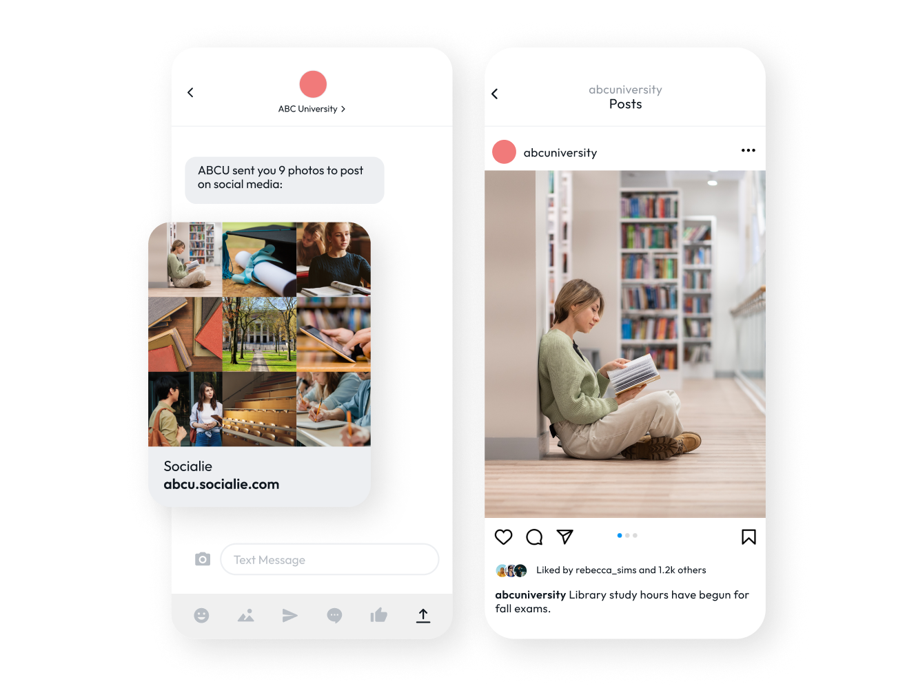 A fictitious university leveraging a real-time content distribution workflow to send campaign assets directly to social media.