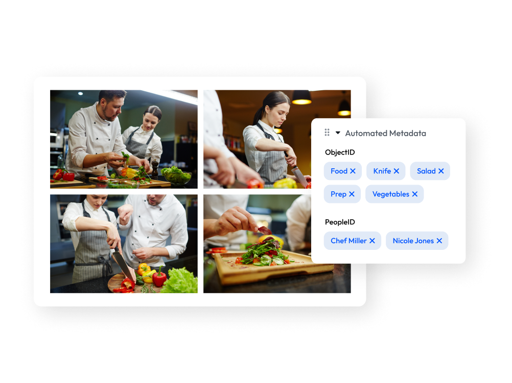 4 photos overlapped by image the metadata management tool that organizes digital assets with AI tagging.