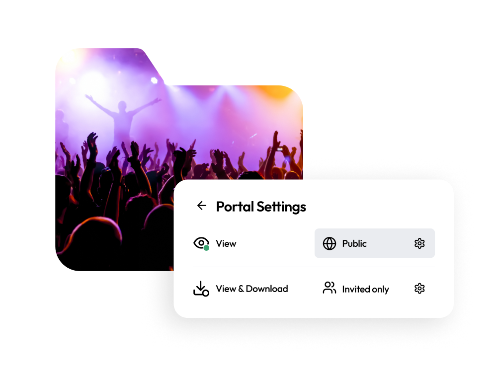 Portal settings for viewing and sharing marketing assets with team members and external contractors.