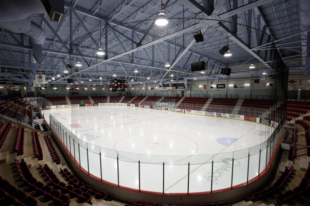 A wide angle view of the The Nature Fresh Farms Recreation Centre.