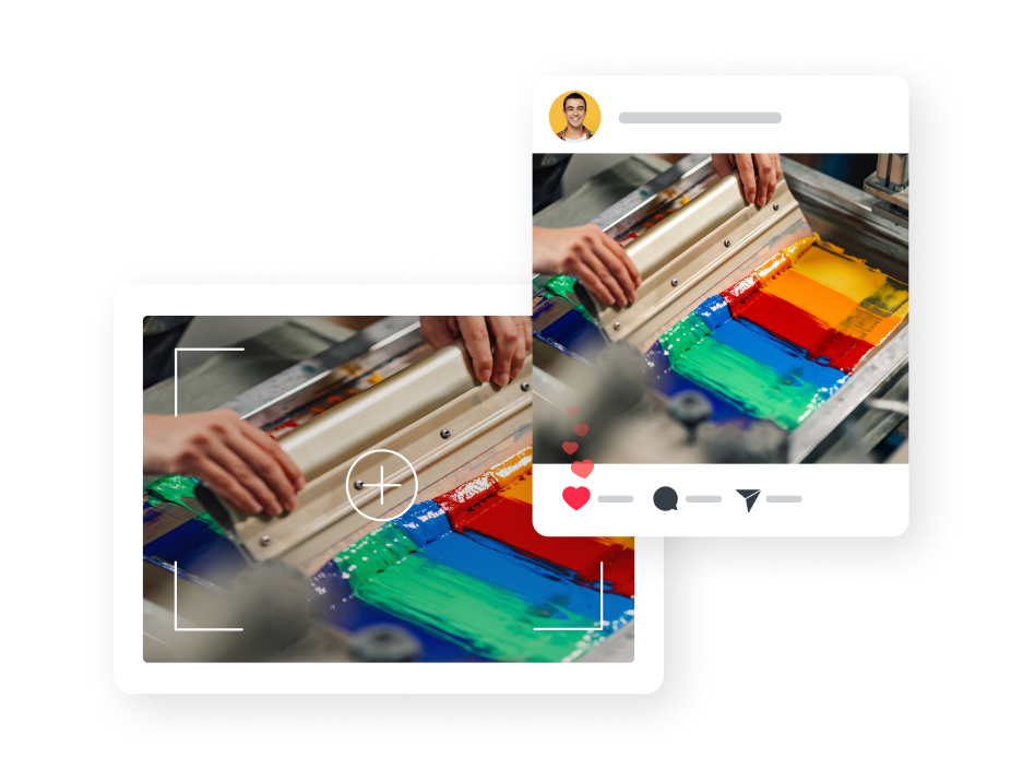 Content distribution workflow via PhotoShelter, showing an approved marketing image shared on Instagram.