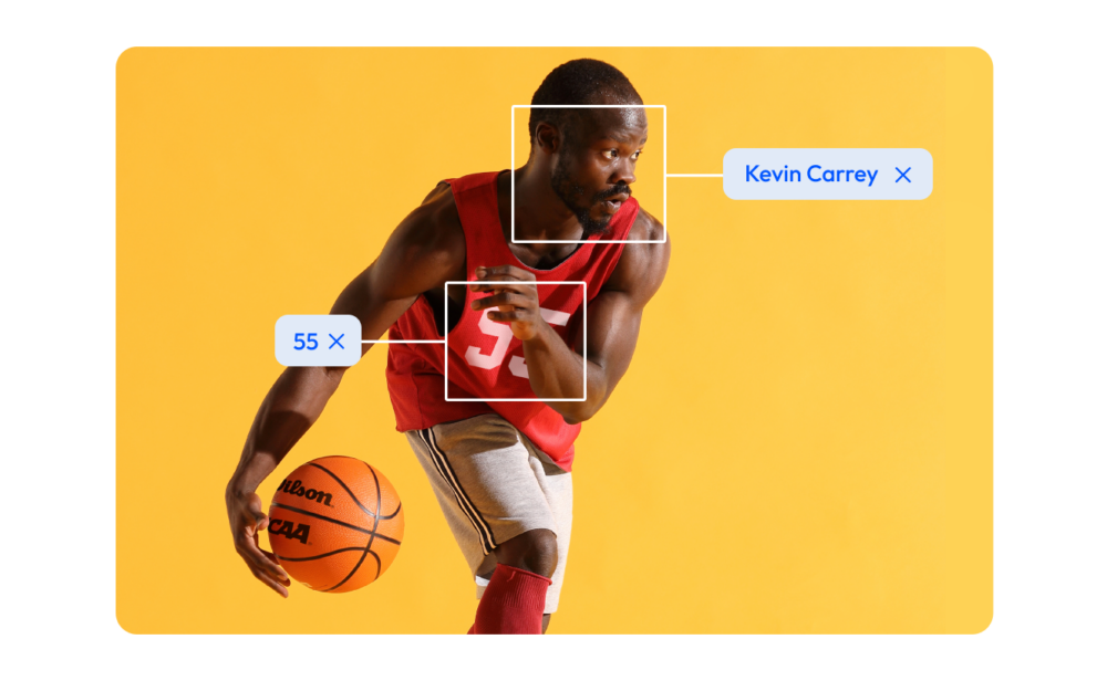 The AI Tagging tool Player ID demonstrated on an image of a professional basketball player.