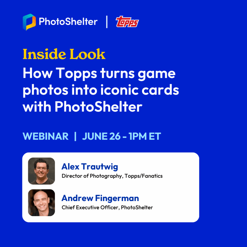 Graphic showing details for Topps and PhotoShelter's webinar