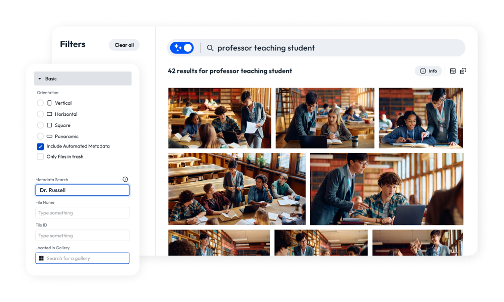 A view of the AI image search feature leveraging automatically generated metadata inside a digital asset library software.