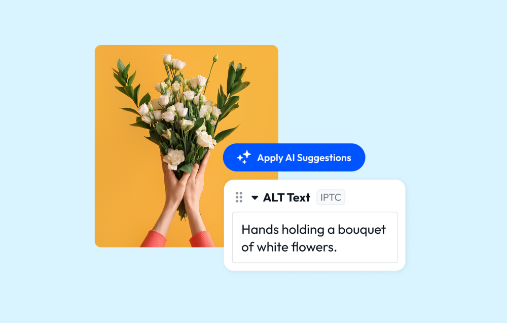 Visual representation of PhotoShelter's new AI Alt Text tool