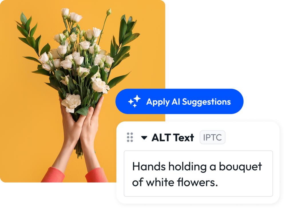 AI-generated alt text suggestions applied to an image as part of an accessibility workflow