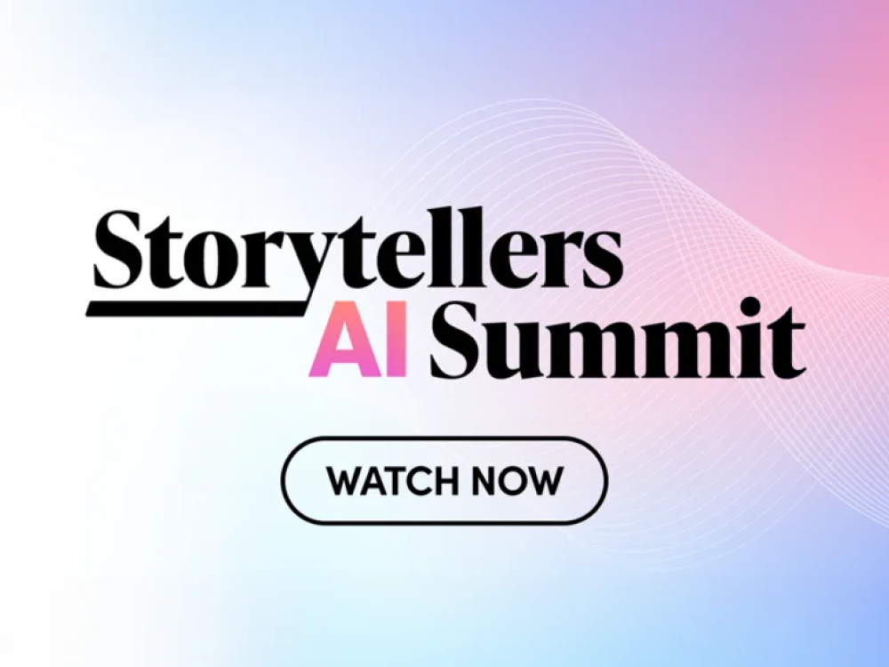 Storytellers AI Summit on-demand webinar with watch now call to action
