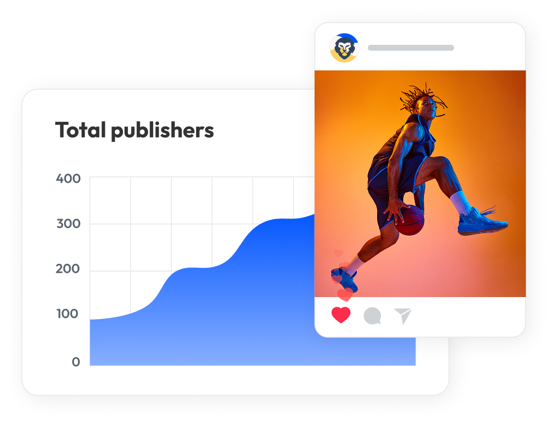 PhotoShelter publisher leaderboard UI tracking total publishers growth and social content performance