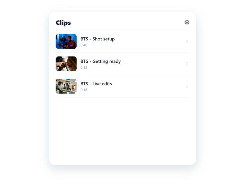 A list of video clips titled 