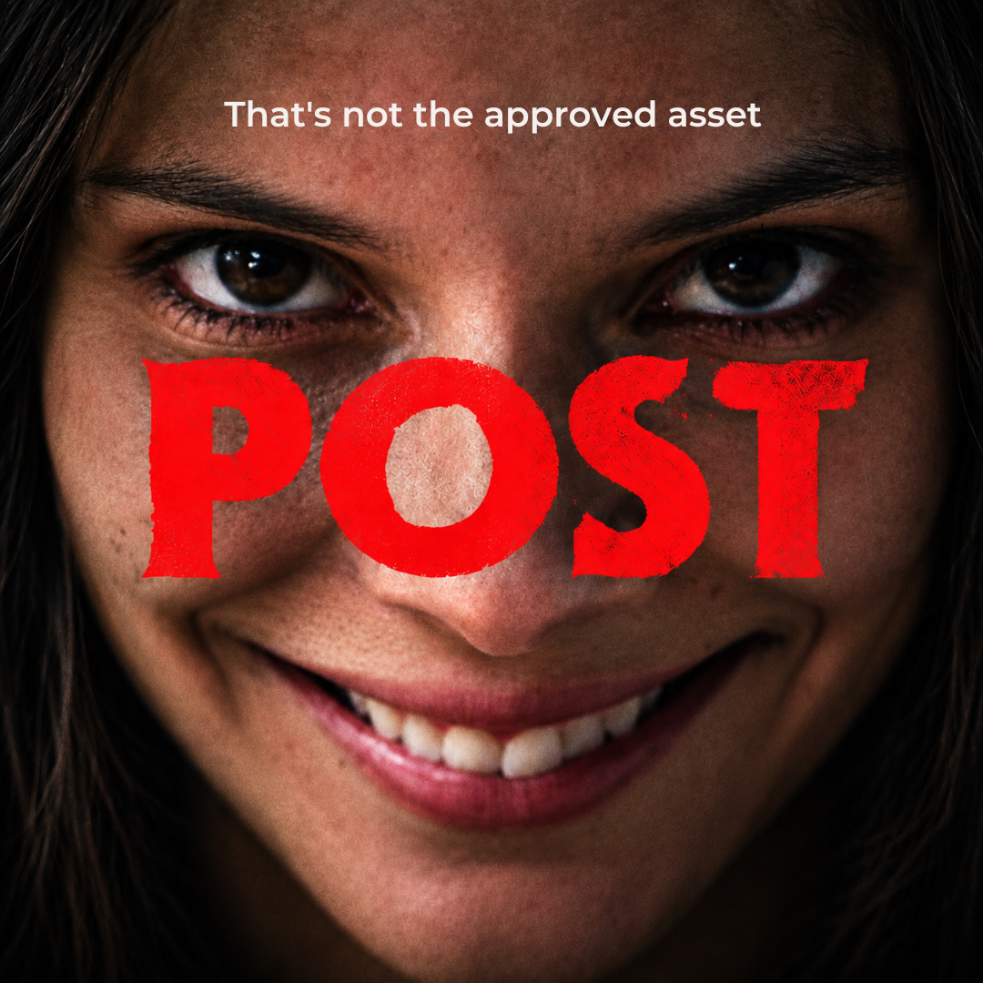 Horror movie style poster titled “Post” about the wrong logo or unapproved image being published